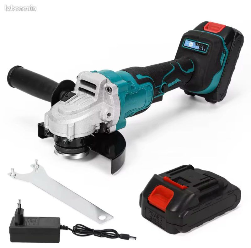 Oamger Meuleuse d'angle sans fil 125 mm, Meuleuse sans fil avec 2 ×Batteries & Chargeur, 12000RPM Disqueuse sans fil, disques à lamelles pour la coupe, élimination de la rouille