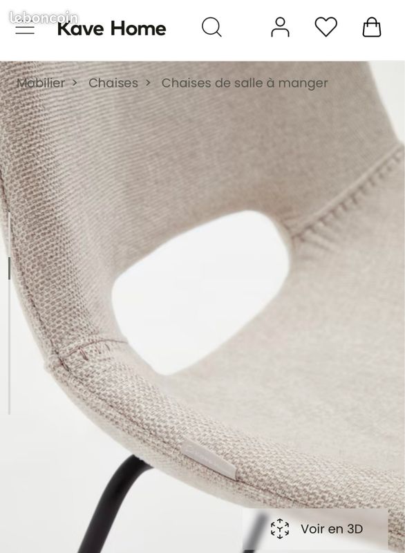 Vends 4 chaises Kave Home neuves - Pieds noirs + dossier en tissu texturé beige avec surpiqûres beiges (image 7)