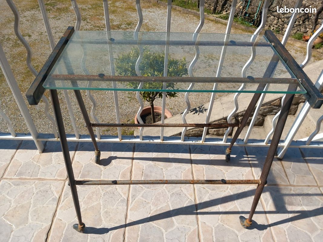 Table en verre et métal ancienne (image 1)