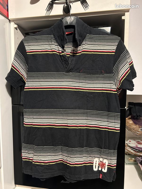 Polo noir rayé LEVIS red tab large L (image 1)