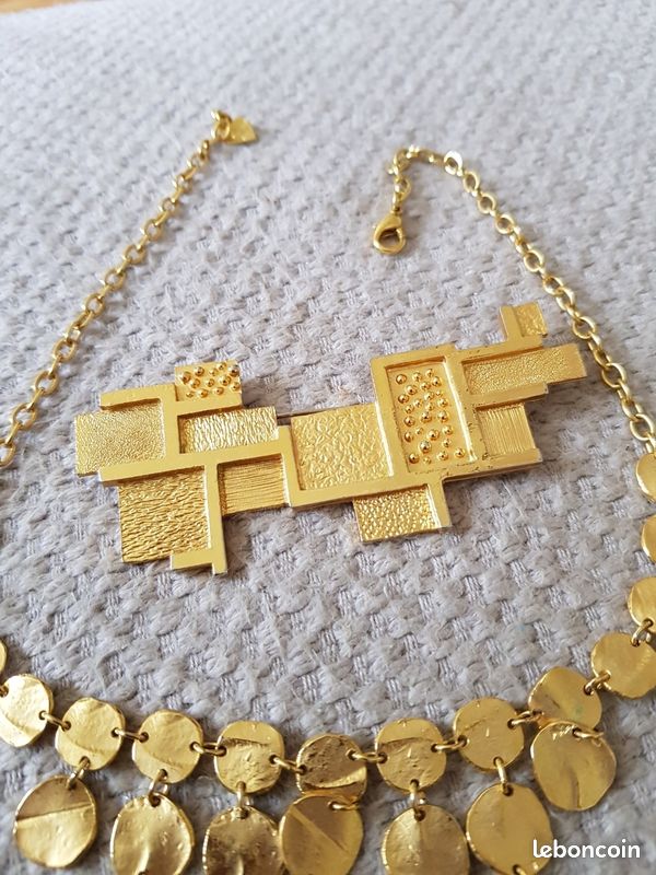 Collier Ras Du Cou Et Boucles D'oreilles Dorées Dolce Vita - Style Années 80 Vintage