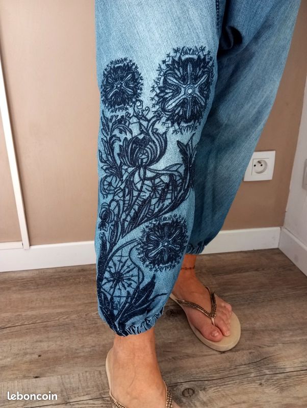 Jean Fantaisie Style Sarouel Taille Basse Pour Femme - Taille 36, Bleu Clair, Coton Mélangé, Neuf Avec étiquettes