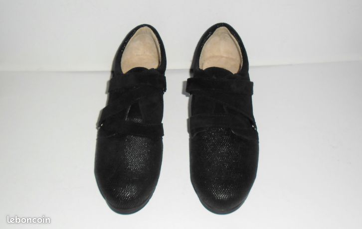 Chaussures Femme Damart Pointure 41 - Mocassin Compensé Bleu, Cuir Et Suédine, Neuves Sans Boîte