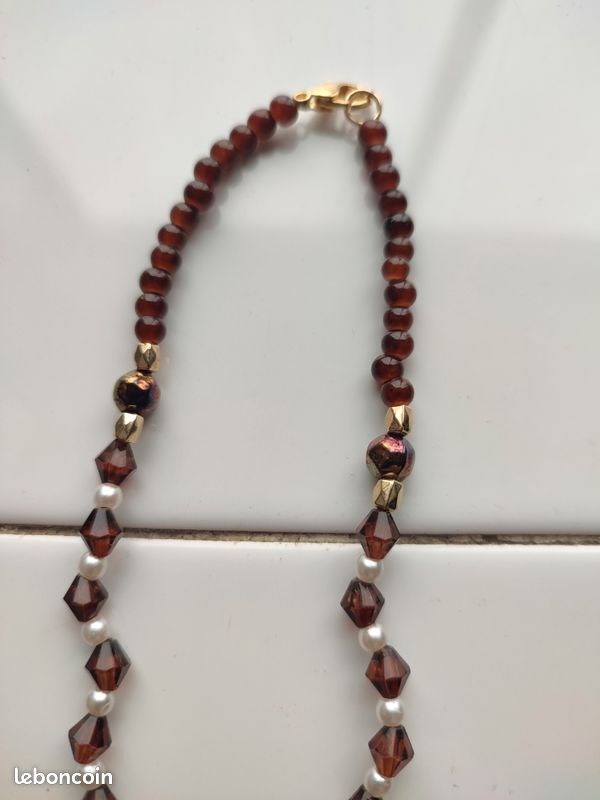 Collier Lariat Boho - Long Chaîne Avec Perles En Verre Et Métal Doré/Marron - Style Terre - Occasion