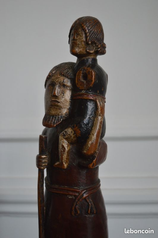 Sculpture de Saint Christophe et l'Enfant, XIXe, art populaire (image 7)