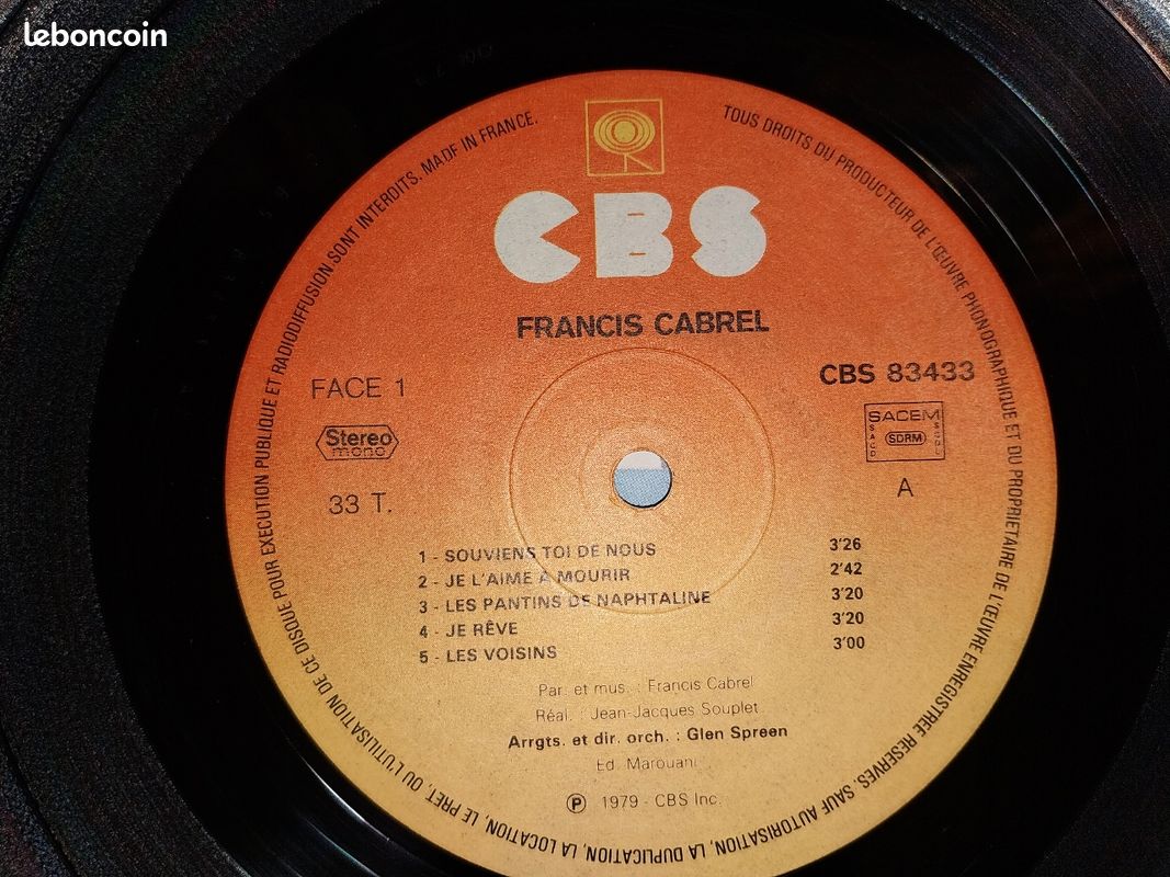 Disque vinyle 33t de "Francis Cabrel: (image 5)