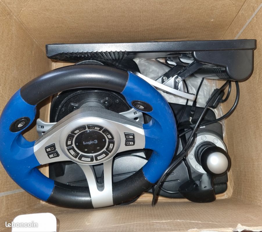 Volant Avec Pédalier Pour PS2 (marque EV) - Occasion En Bon état De Fonctionnement - Dans Sa Boîte