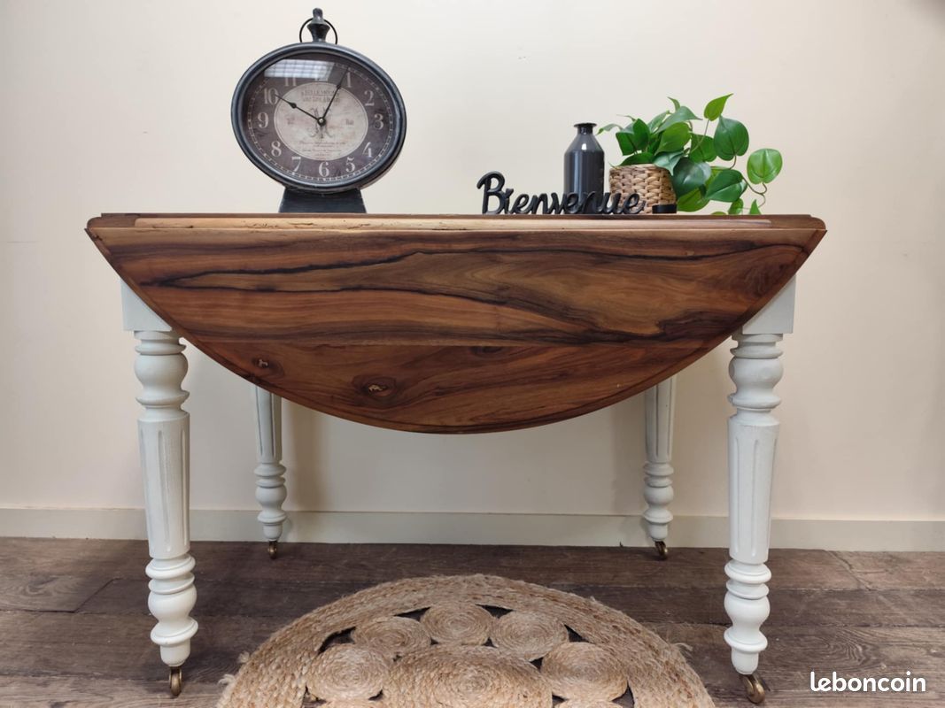 Table d'appoint en noyer deux en une convertible en console bois massif (image 2)