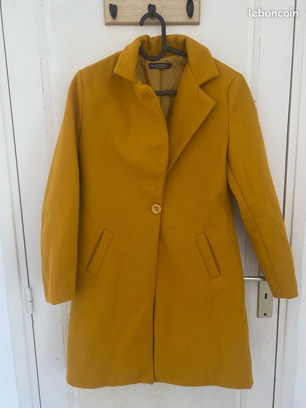 Manteau long jaune moutarde - taille 38 made in Italy (image 1)