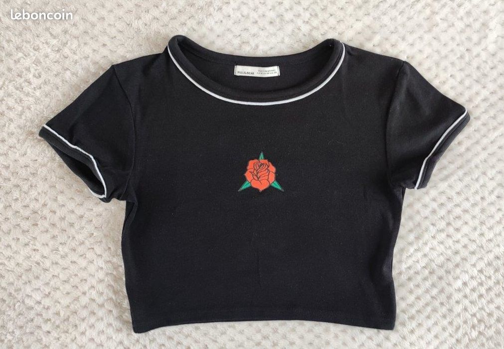 T-Shirt PULL BEAR noir rose