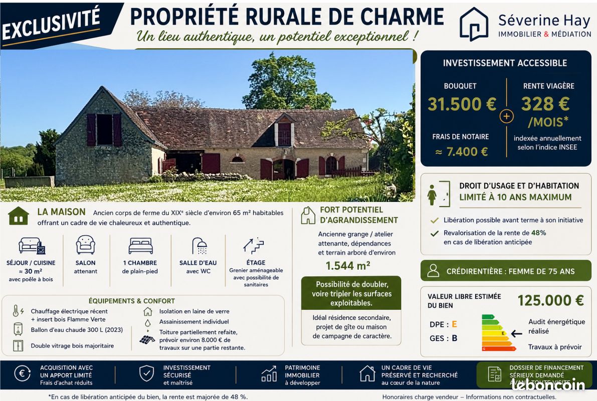 Maison 4 pièces 65 m² · à Fontgombault · 65 m² · 31 500 €