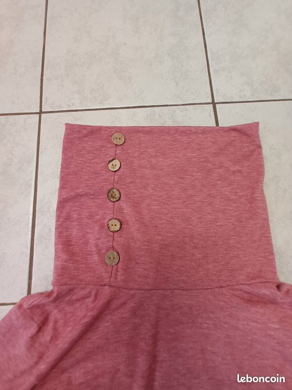 Pull fin manches longues rose chiné col boule (image 3)