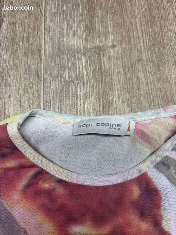 Top mesh Cop Copine manches longues rose/crème y2k imprimé graphique vintage | Taille S #SLCM470 (image 4)