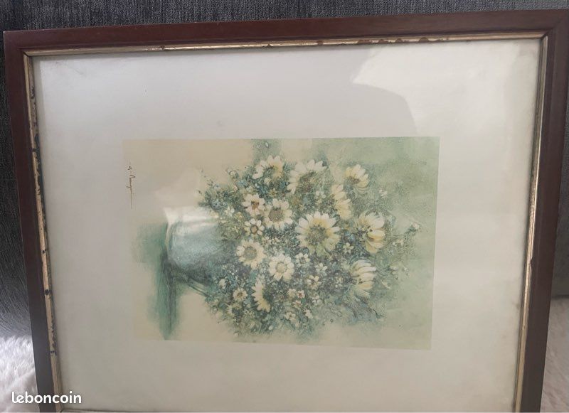 Reproduction encadrée bouquet de fleurs style vintage - 26,5 x 32,5 cm (image 4)