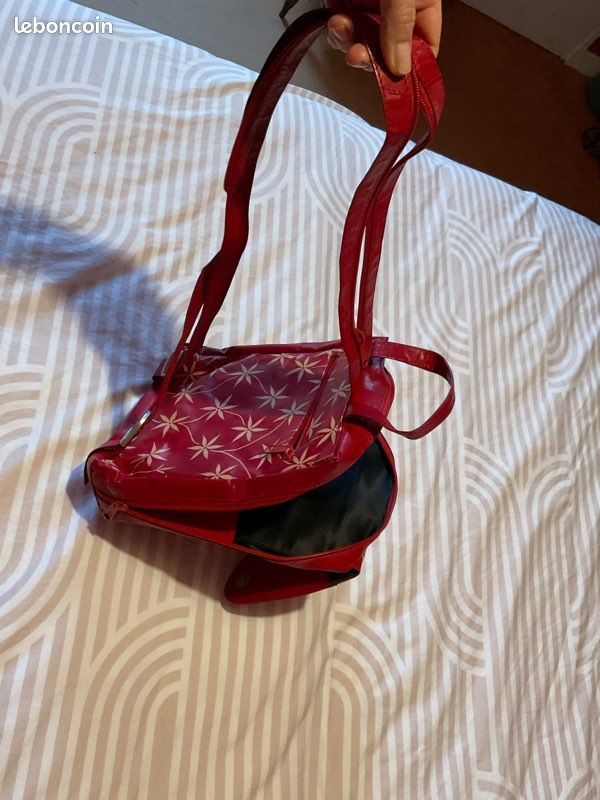Petit Sac à dos cuir rouge et beige (image 13)