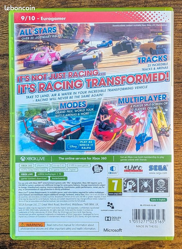 Jeu Xbox 360 - Sonic & All-Stars Racing Transformed - Version Française - Neuf Sous Blister