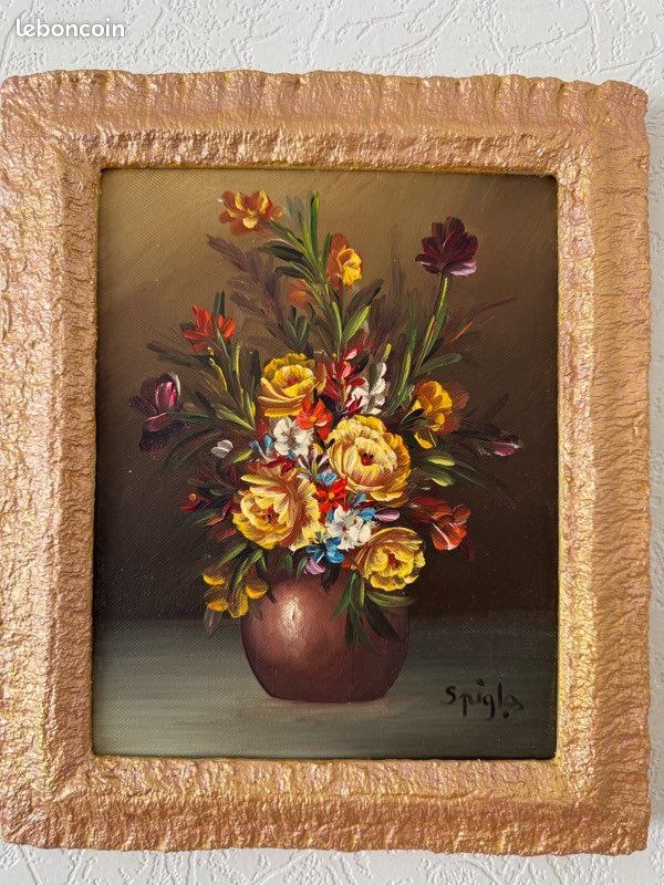 TABLEAU ANCIEN SIGNÉ, Bouquet De Fleurs, Huile Sur Toile, Peinture