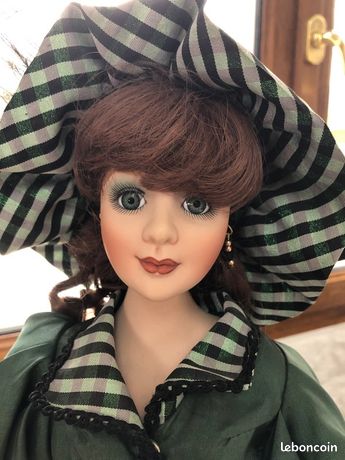 Grande Poupée En Porcelaine Francklin Herloom Dolls - 50 Cm Sur Socle, Vintage France, Très Bon état !