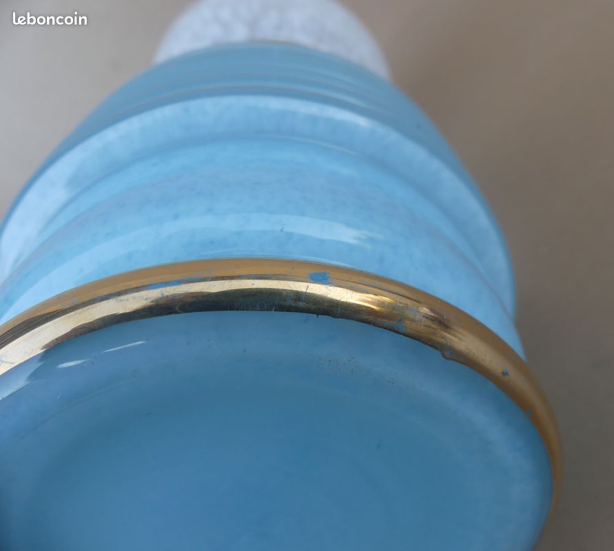 Lampe verre de Clichy bleu & boule blanche de bureau vintage luminaire ancien (image 13)