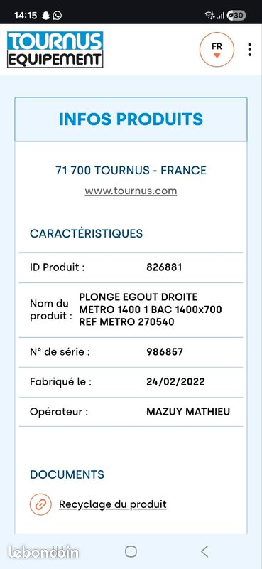 Bac evier inox tournus france (image 3)