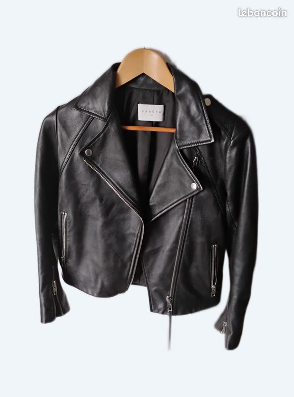 Veste En Cuir Véritable Sandro - Taille 2/38 - Marron - Occasion En Très Bon état - Style Blazer