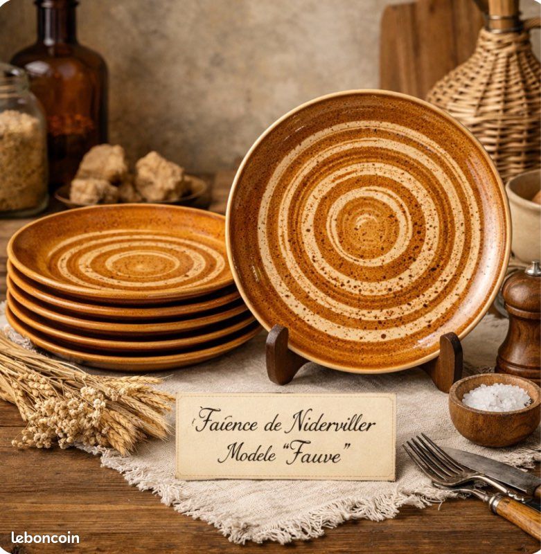 6 assiettes vintage Niderviller modèle Fauve – faïence années 70 (image 1)