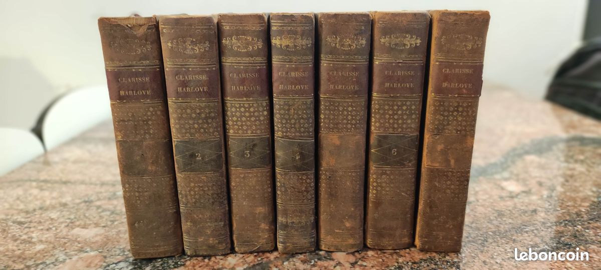 Lettres angloises, ou Histoire de Miss Clarisse Harlove. Nouvelle édition, augmentée de l'Eloge de Richardson, des lettres posthules & du testament de Clarisse.(Complet, 14 volumes reliés 7 tomes). (image 1)