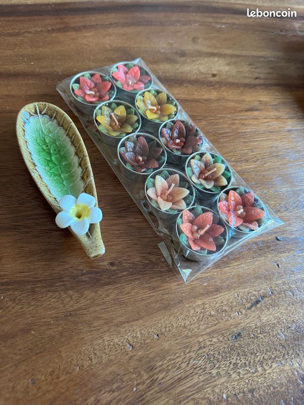 Joli ensemble bougie fleur et son porte-bougie en céramique (image 7)