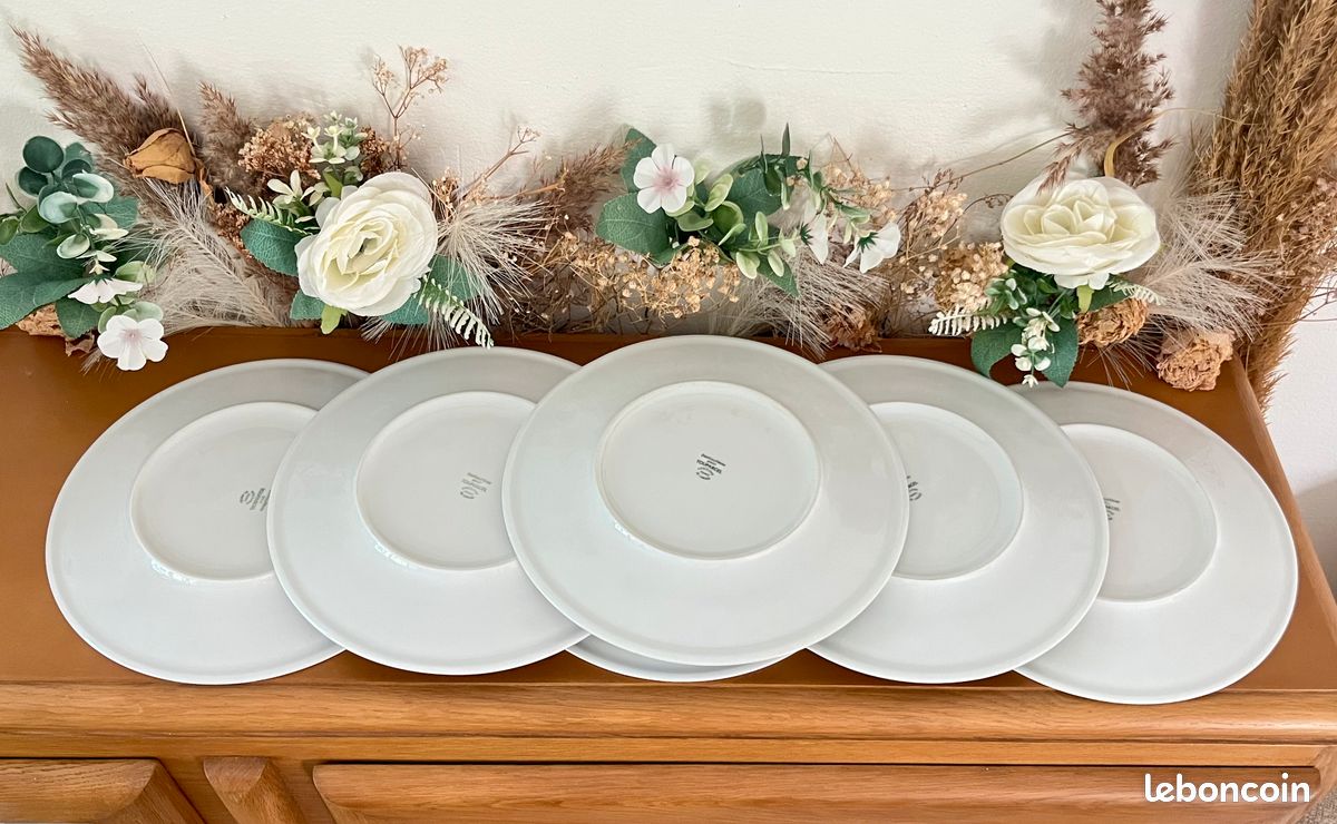 🌺🌸 White Collection - Lot n° 2602 - 6 Assiettes plates "California" - Deshoulières - Limoges 🇫🇷 (image 19)