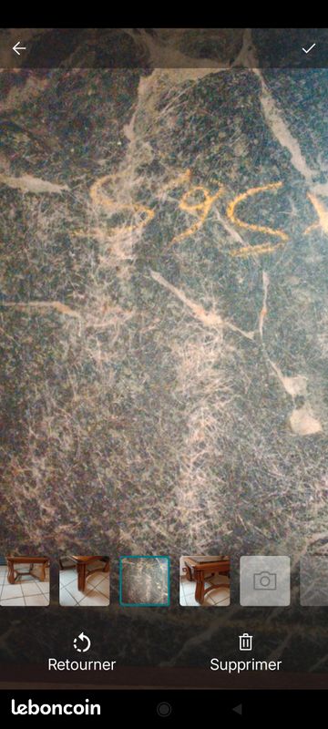 Vintage table de salon en marbre vert veiné blanc bois exotique (image 6)