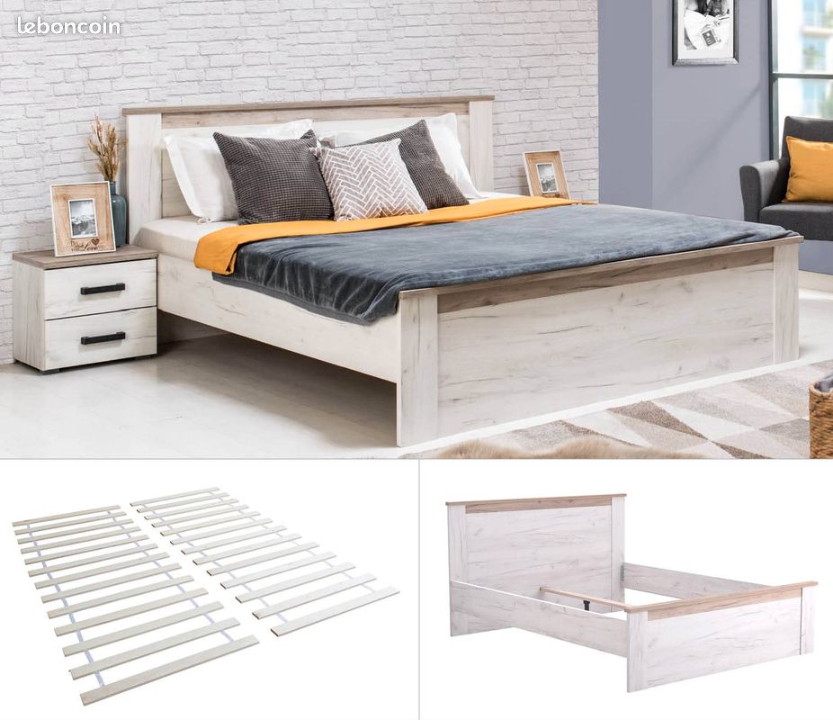 Lit 160x200 cm avec sommiers blanc et gris vintage Lit adulte 2 places (image 2)