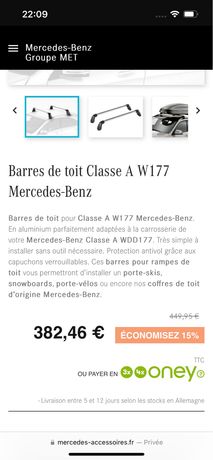 Barre de toit Classe A W177 d'origine Mercedes-Benz