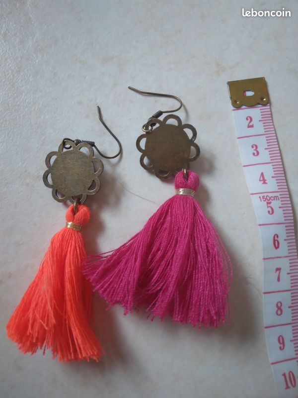 Boucles D'oreilles Cabochon Fleurs Tropicales – Palmier, Fushia, Jaune, 25 Mm, Argentées