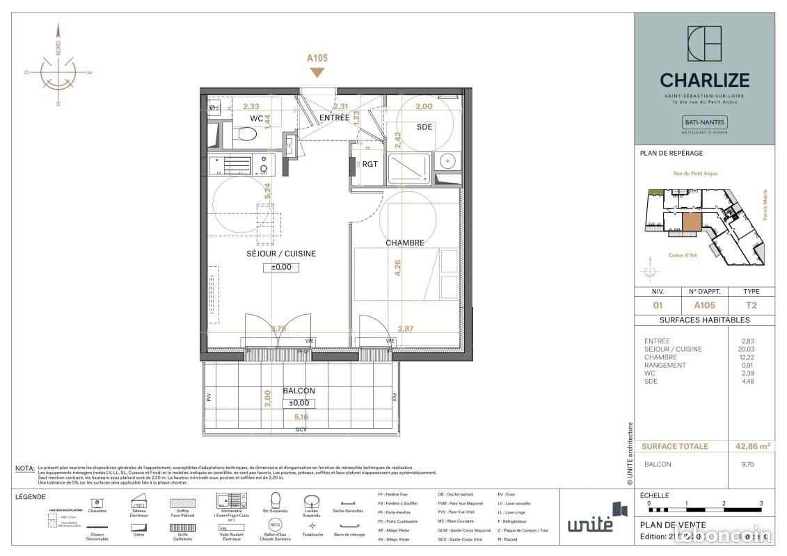 Appartement 2 pièces 42 m² · à Saint-Sébastien-sur-Loire · 42 m² · 760 €/mois