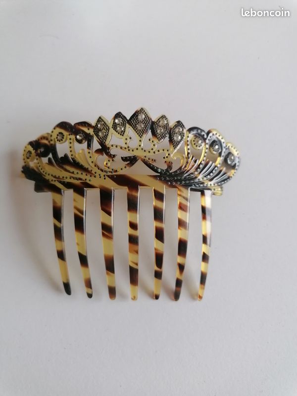 Ancien Peigne à Cheveux En Celluloïd écaille De Tortue – Strass – Style Art Déco / Victorien