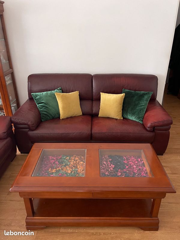 2 Canapés en cuir véritable + table basse (image 1)