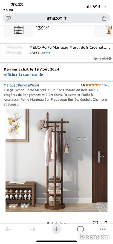 Porte-manteau sur pied en bois KungFuWood (comme neuf) (image 1)