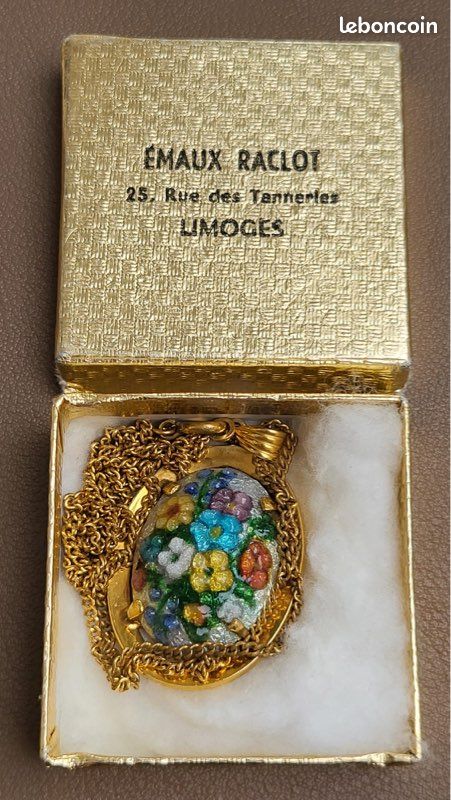 Collier pendentif vintage en émail de Limoges - Émaux Raclot (image 3)