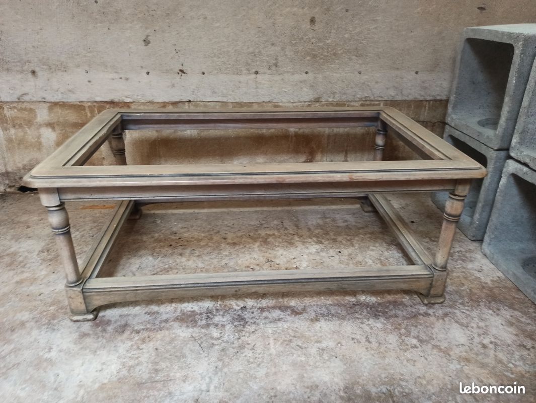 Table basse en merisier et plateaux en verre biseauté (image 2)