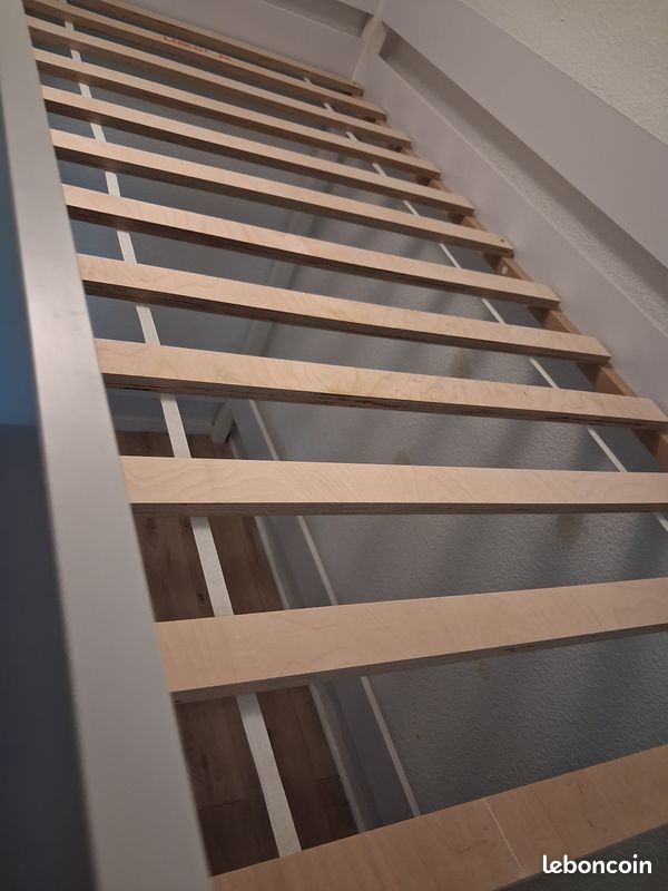 Lit mezzanine 1 place bois blanc avec matelas - couette et housse de couette (image 3)
