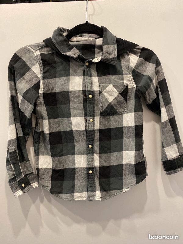 Chemise à carreaux noirs et blancs à capuche H&M (image 2)