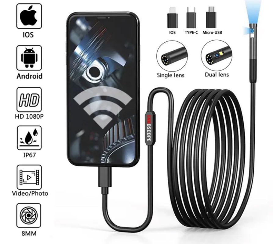 Caméra Endoscopique 2MP inspection Voiture Moteur Outil Vidéo Pour iOS  iPhone - Équipement auto