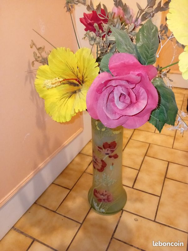EXCEPTIONNEL : Grand Vase Rouleau Emaillé coquelicots 35 cm Art Nouveau (image 7)