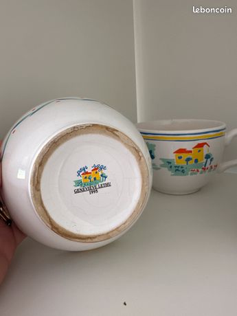Lot De 4 Tasses Et Soucoupes Geneviève Lethu - Modèle Pays Sage 1995 - Occasion