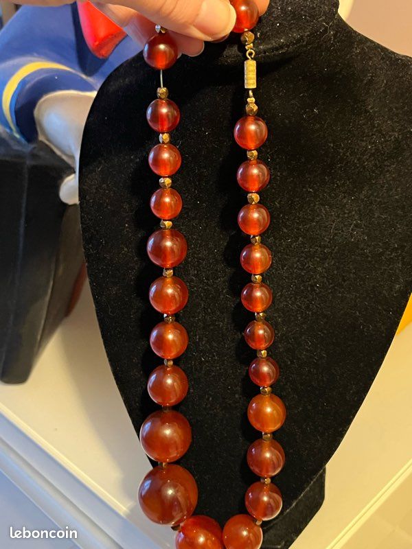 Collier Vintage En Bakélite Jaune - Longueur 42 Cm, Poids 46 Grammes, Occasion Rétro