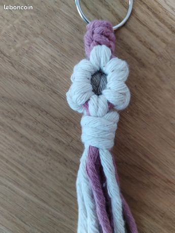 Porte-Clés En Macramé Bohème, Porte-Clés Fait Main Porte-Clés Cordon De Poignet Porte-Clés Tissé Pour Femmes Amis Cadeau Voiture Clé Badge Carte Portefeuille (Blanc