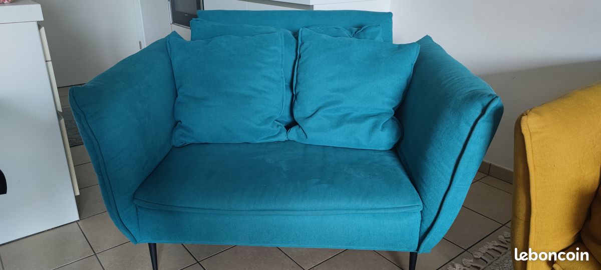 Vends canapé 1,5 places bleu pétrole (image 2)