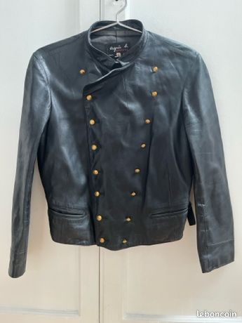 Veste En Cuir Agnes B Style Fifre/perfecto - Taille M, Couleur Noir, Occasion Très Bon état