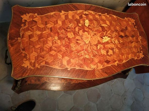 Guéridon table à thé, console, desserte,en marqueterie style Louis XV (image 5)