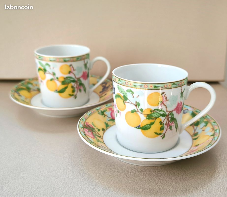 Lot De 2 Tasses à Café Haviland Limoges – Modèle Corne Vert – Ancienne Porcelaine